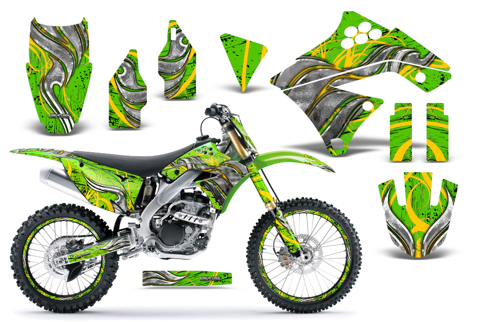 Kawasaki KX250F 09-12 Graphics Kit Fire Blade Yellow Green NP Rims